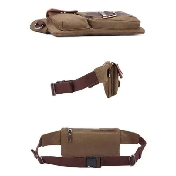 NEW Sports Waist Pack Bum, Canvas Coffee Unisex Chest Bag - Picture 4 of 8